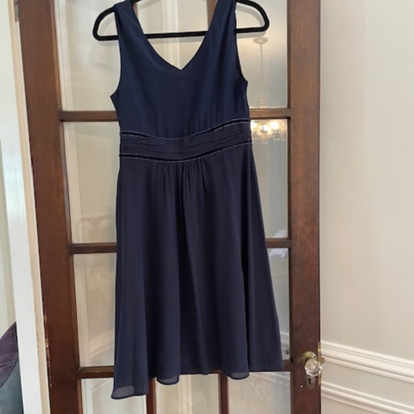 Boden Navy Blue Silk Dress with Velvet Trim, Size 6 - Picture 6 of 7